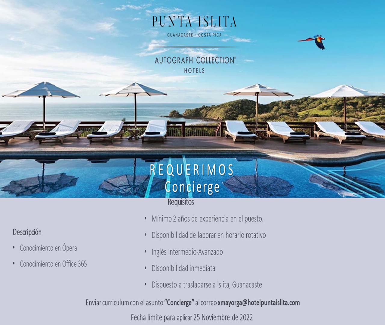 Hotel Punta Islita Requiere Contratar: Concierge.alt