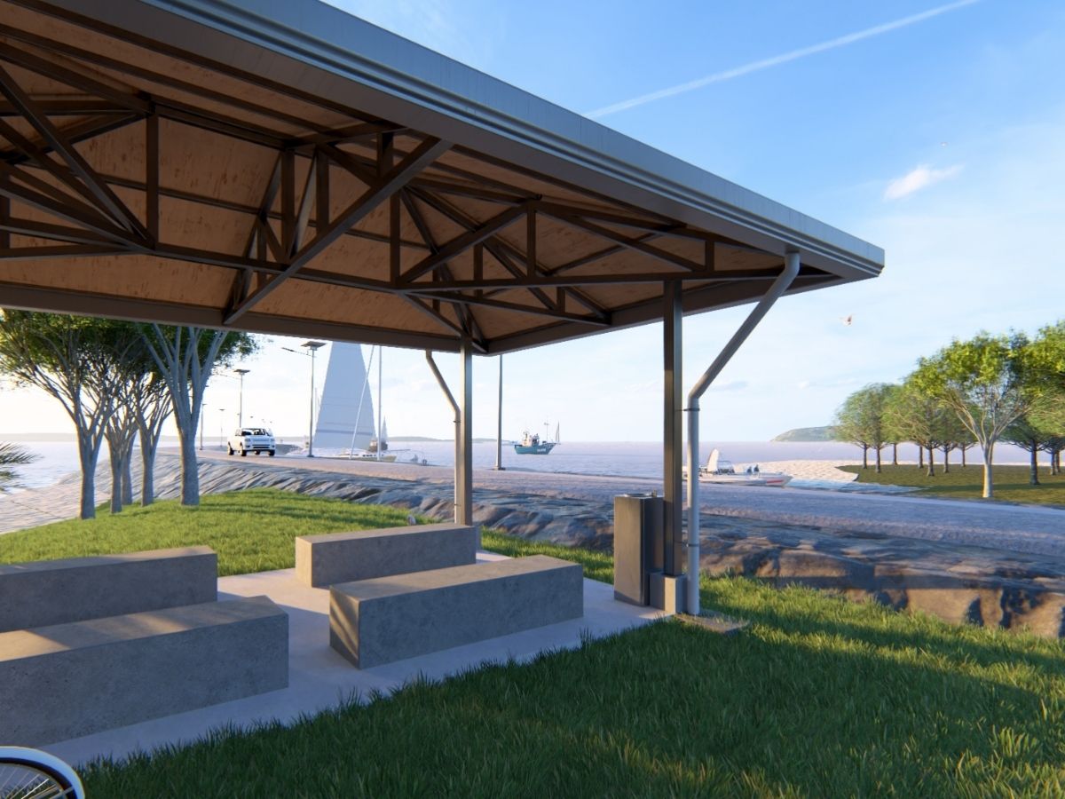 Espacios para la comunidad. La obra incluye áreas de descanso y mobiliario urbano que complementan el nuevo muelle, creando un espacio funcional para pescadores, vecinos y turistas. Imagen ilustrativa del proyecto.