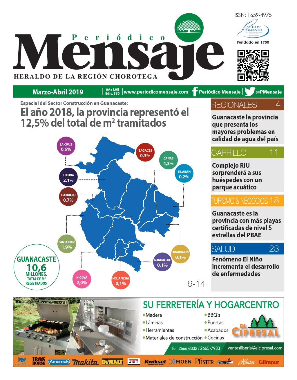Portada Edicion Marzo 2019, Periodico Mensaje, Guanacaste