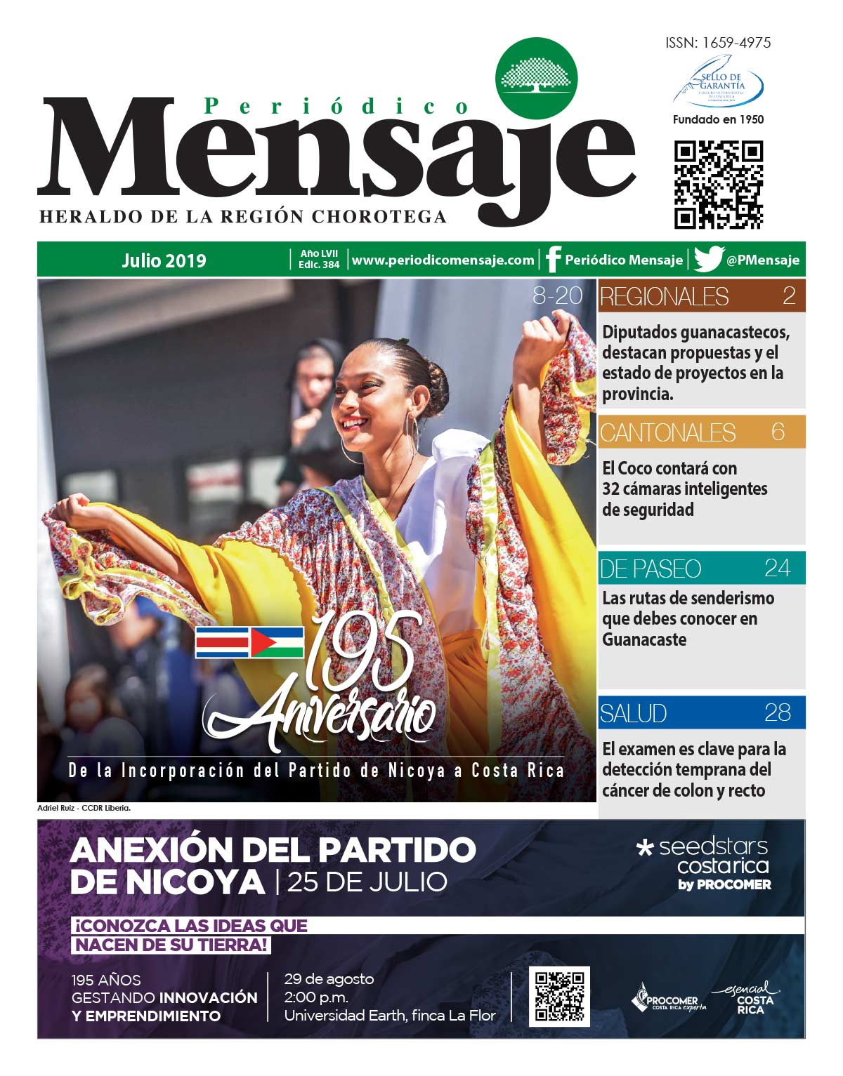 Portada Edicion Julio-Agosto 2019, Periodico Mensaje, Guanacaste