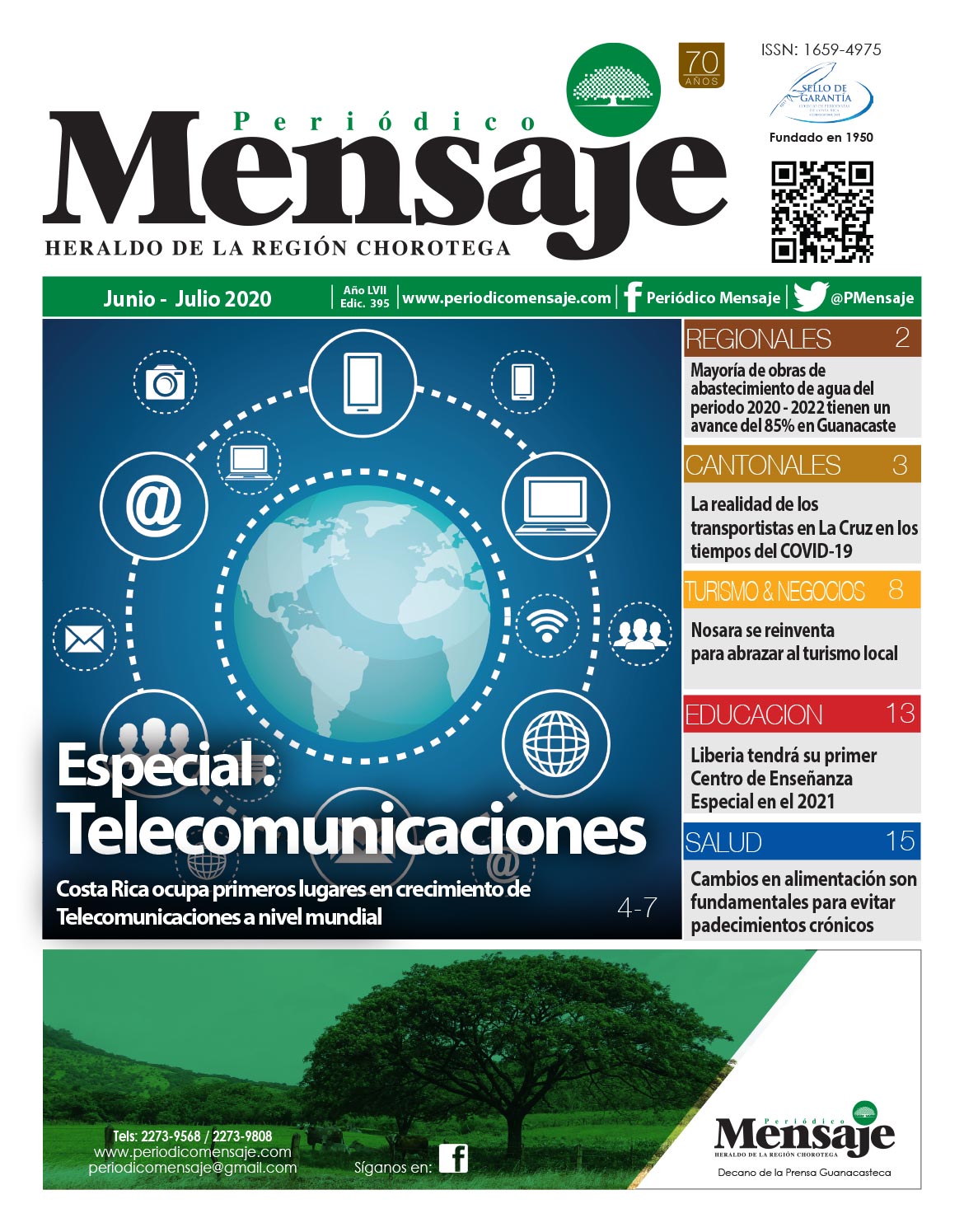 Portada Edicion Junio 2020, Periodico Mensaje, Guanacaste