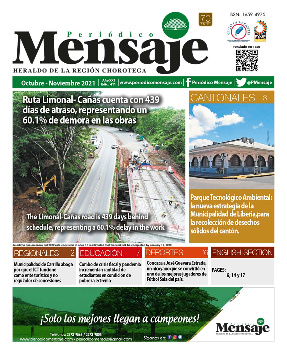 Portada Edicion Octubre 2021, Periodico Mensaje, Guanacaste