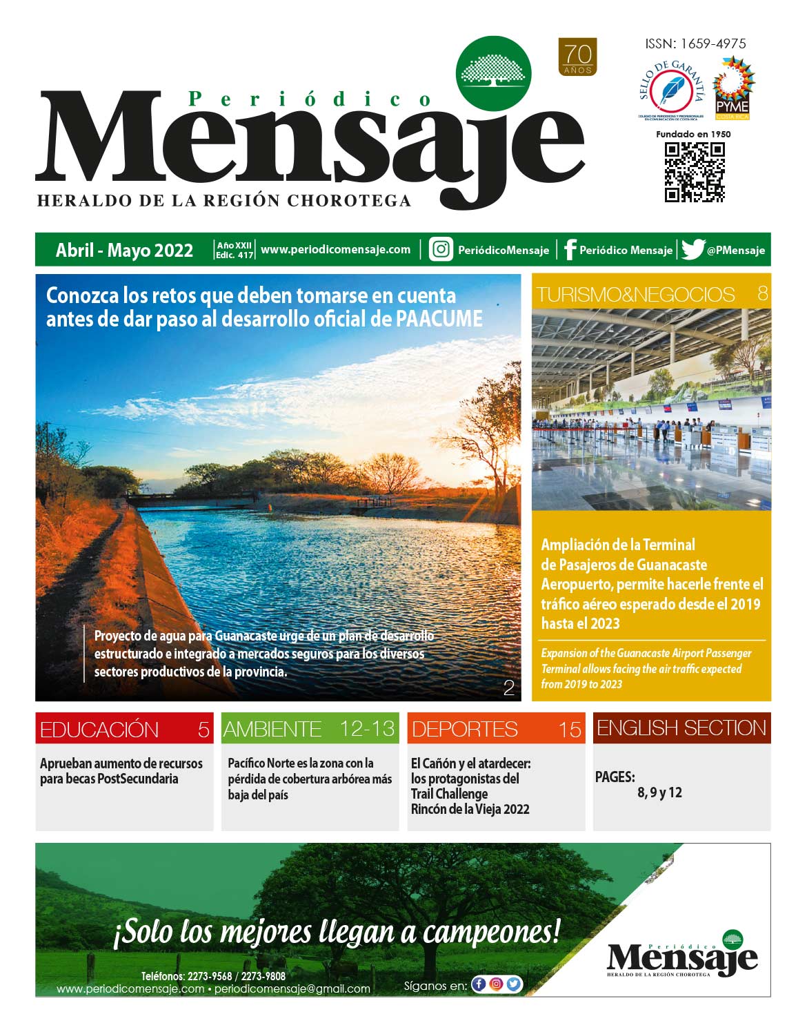 Portada Edicion Abril 2022, Periodico Mensaje, Guanacaste