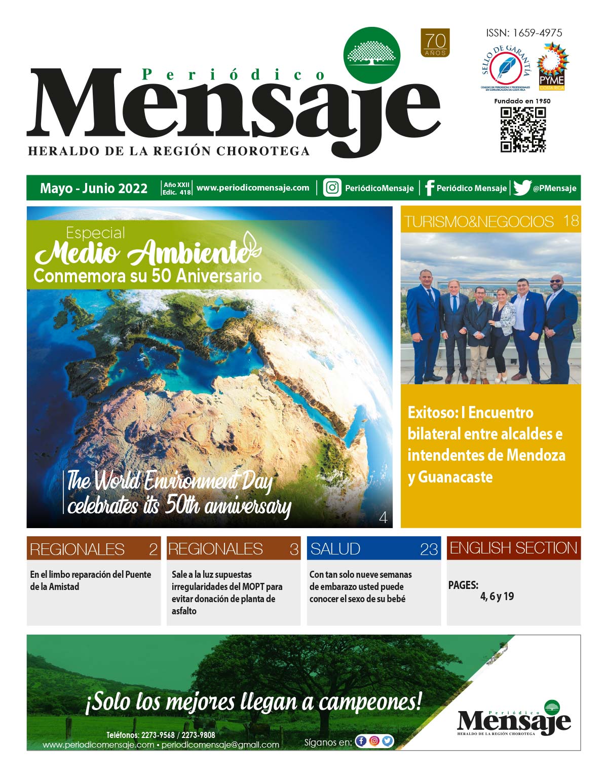 Portada Edicion Mayo 2022, Periodico Mensaje, Guanacaste