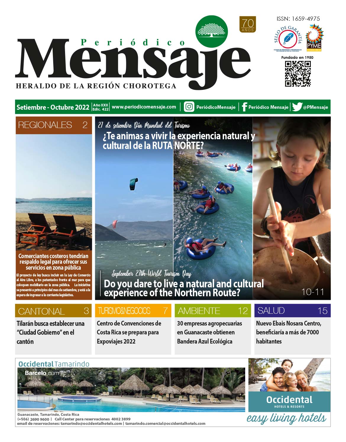 Portada Edicion Setiembre 2022, Periodico Mensaje, Guanacaste