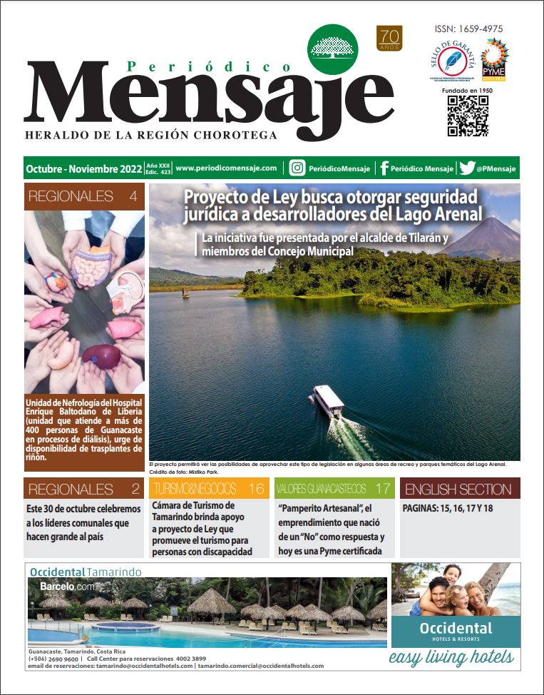 Portada Edicion Octubre 2022, Periodico Mensaje, Guanacaste