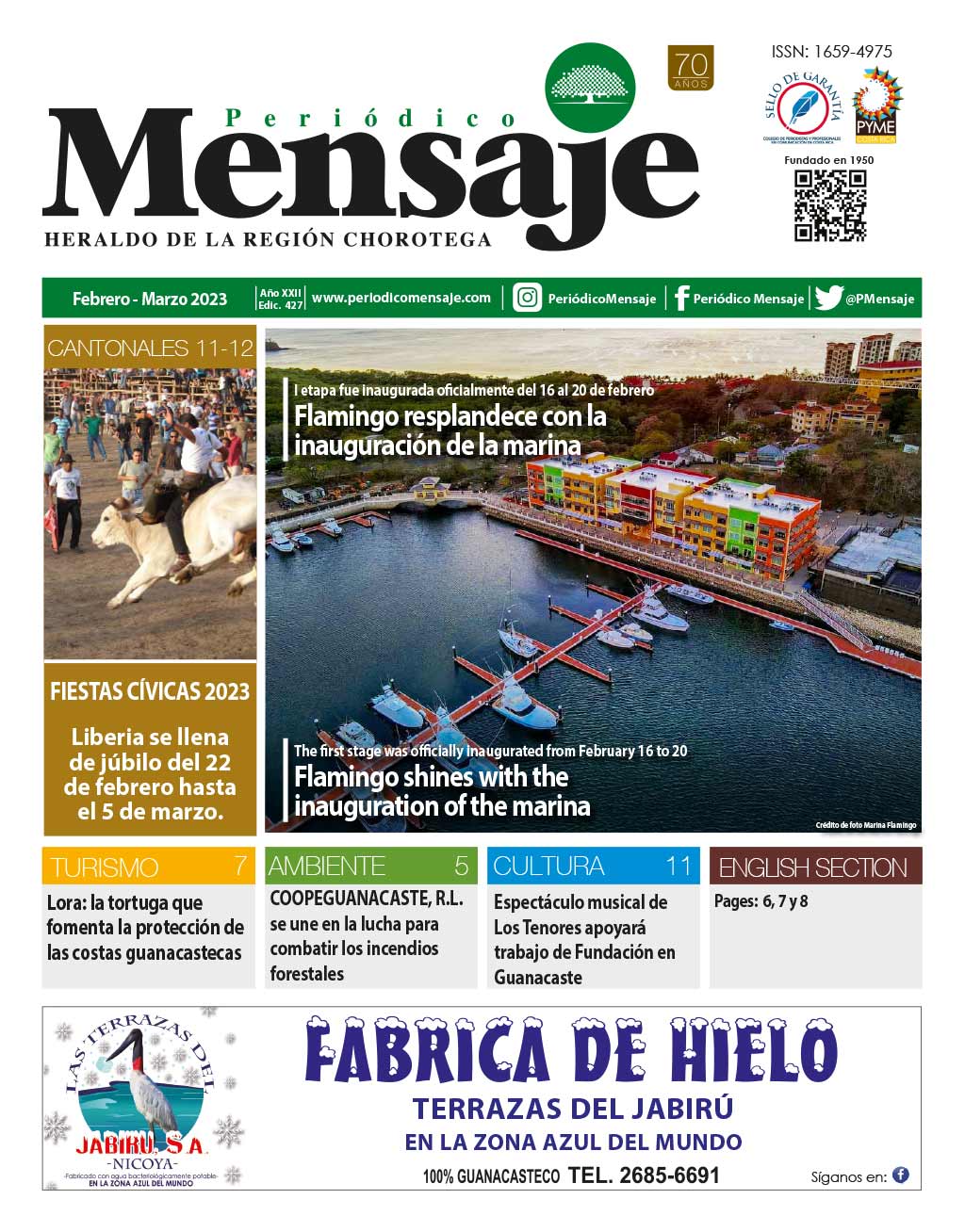 Portada Edicion Febrero 2023, Periodico Mensaje, Guanacaste